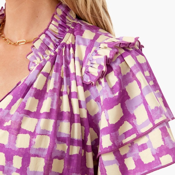 Hunter Bell Merritt Dress Lavender Cream Cotton Mini Flutter Sleeve Size Medium - Picture 2 of 12